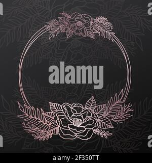 Blumenrahmen Kranz Kreis.Tinte Linie Stil.Blumenblatt botanischen runden Design. Stock Vektor