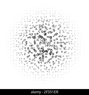 Halbtonkreis aus Buchstaben und Ziffern Stockfoto