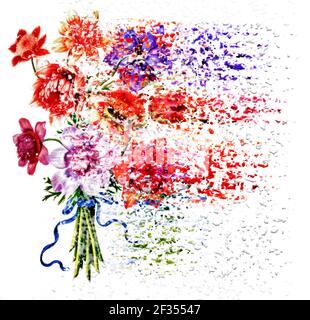 Digital verbessertes Bild eines Bouquet von Mohn Anemone (Anemone coronaria) 17th Jahrhundert handbemalt auf Pergament Botanik Studie von einem Vom Jardin du Stockfoto