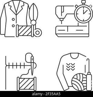 Outfit Reparatur Dienstleistungen lineare Symbole gesetzt Stock Vektor
