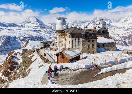 Kulmhotel Gornergrat und Sternwarte, Matterhorn, Zermatt, Wallis, Schweiz Stockfoto