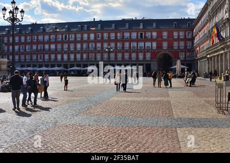 Madrid. Spanien, März 14. 2021: Plaza Mayor. Stockfoto