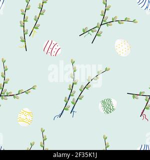 Blühende Weide und Ostereier - Vektor Hintergrund Stock Vektor