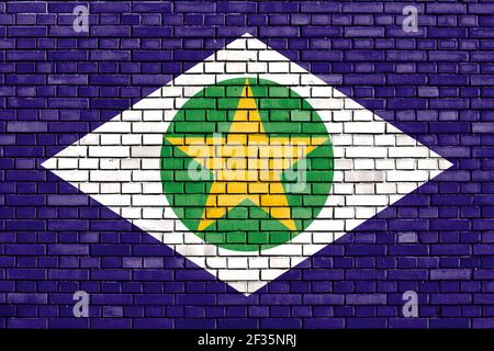 Flagge des Staates Mato Grosso auf Ziegelmauer gemalt Stockfoto