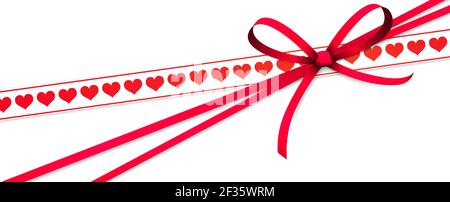EPS 10 Vektor-Illustration von rot gefärbten Band Bogen und Geschenkband mit Herzen isoliert auf weißem Hintergrund für glücklich valentine oder Liebe Konzepte Stock Vektor