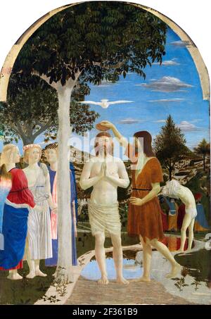 Piero della Francesca. Gemälde mit dem Titel die Taufe Christi von frühen italienischen Renaissance-Künstler, Piero della Francesca (c,1415/20-1492), Ei Tempera auf Pappelholz, c. 1451 Stockfoto