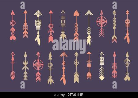 Tribal Pfeilset. Ethnic Vektor Design Kollektion. Boho Elemente für Tattoo, Aufkleber, T-Shirt, Tasche, Kleidung. Stock Vektor