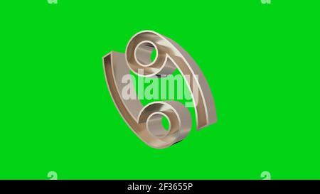 Goldener Krebs. Krebs Astrologische Sternzeichen auf einem grünen Bildschirm. 3D Rendern Stockfoto