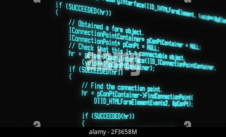 Programmiercode läuft über Computer-Bildschirm Terminal, Hacking-Konzept Stockfoto