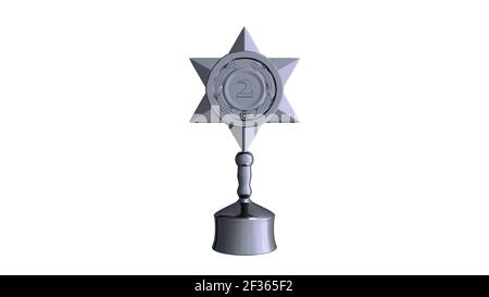 Silberner Becher auf weißem Hintergrund, 3D Rendering Stockfoto