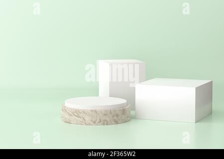 Beton und weißen Zylinder und würfelförmigen Ständer oder Sockel für Produkte. 3D Rendern Stockfoto