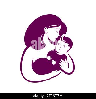 Mama umarmt Baby Symbol. Mutterschaft Logo Vektor Illustration Stock Vektor