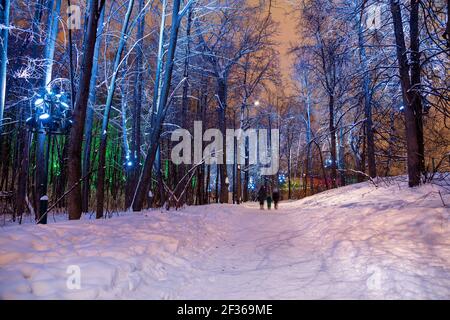 Weihnachten (Neujahr) Dekoration in Moskau (in der Nacht), Russland-- Sparrow Hills (Vorobyovy Gory) Stockfoto