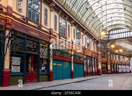 Ein dessered Leadenhall Markt während der 2021 covid-19 Lockdown in der Stadt London, Großbritannien. Stockfoto