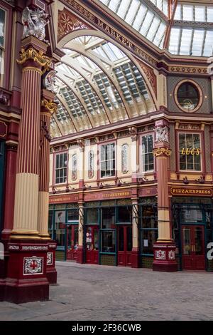 Ein dessered Leadenhall Markt während der 2021 covid-19 Lockdown in der Stadt London, Großbritannien. Stockfoto