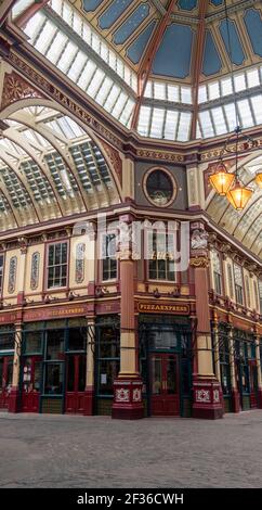 Ein dessered Leadenhall Markt während der 2021 covid-19 Lockdown in der Stadt London, Großbritannien. Stockfoto