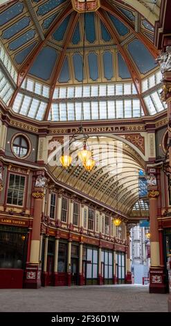 Ein dessered Leadenhall Markt während der 2021 covid-19 Lockdown in der Stadt London, Großbritannien. Stockfoto