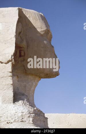 Kairo Ägypten ägyptischen Gizeh Bezirk Sphinx, Gesicht des Pharao Khephren, Stockfoto