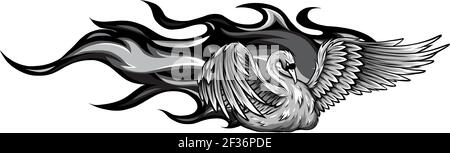 Monochromatischer Vektor Logo Illustration Feuer Schwan Gradient bunten Stil. Stock Vektor