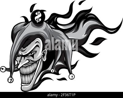 Monochromatisch böse Joker mit Flammen Vektor Illustration Kunst Stock Vektor