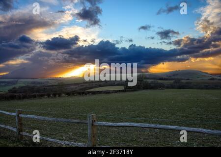 Sonnenuntergang mit Blick auf Wolstonbury Hill Stockfoto