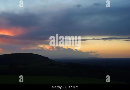 Sonnenuntergang mit Blick auf Wolstonbury Hill Stockfoto