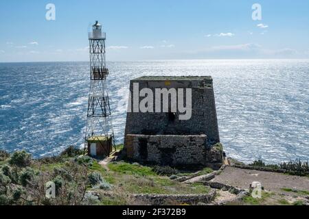 punta campanella, Torre di Minerva und Faro Stockfoto