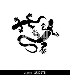 Schwarze Eidechsen. Die Silhouette von Reptilien. Vektorgrafik Stock Vektor