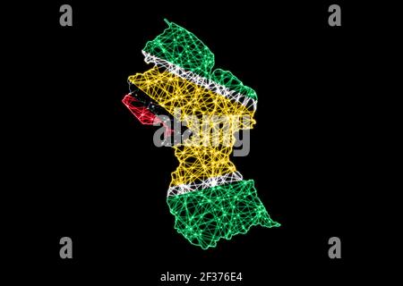 Karte von Guyana, Polygonale Netzlinienkarte, Flaggenkarte Stockfoto