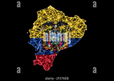 Karte von Ecuador, Polygonale Netzlinienkarte, Flaggenkarte Stockfoto