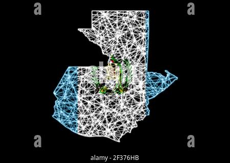 Karte von Guatemala, Polygonale Netzlinienkarte, Flaggenkarte Stockfoto