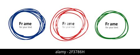 Handzeichnen Scribble Kreis Rahmen gesetzt. Vorlage für runde Vektorlinien Stock Vektor