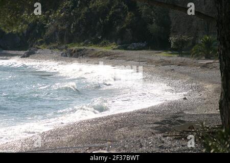 Wales zerquetscht im Winter an der Adriaküste, aufgrund von Bura-Wind Stockfoto