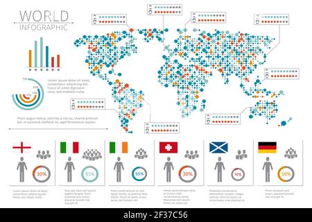 Infografiken zu Menschen in der Welt. Menschliche Infografik auf Weltkarte Vektor-Illustration. Weltstatistiken und Infografik Stock Vektor