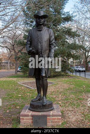 Delaware, New Castle, First State National Park, Fort Casimir, Bronzestatue von William Penn, Charles Parks, Bildhauer, Stockfoto