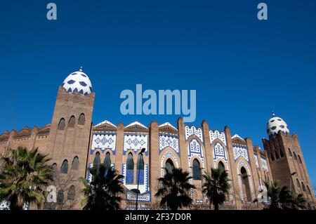 Ehemalige Stierkampfarena La Monumental Gebäude außen im modernistischen Eixample Viertel von Barcelona, Katalonien, Spanien. Stockfoto