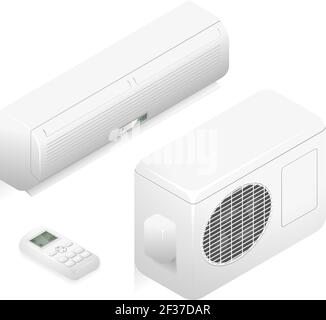 Weiße Klimaanlage für die Klimatisierung im Büro. 3D Vektor Home Sommer Klimaanlage System. Darstellung Klimaanlage für Lüftungsluft Stock Vektor