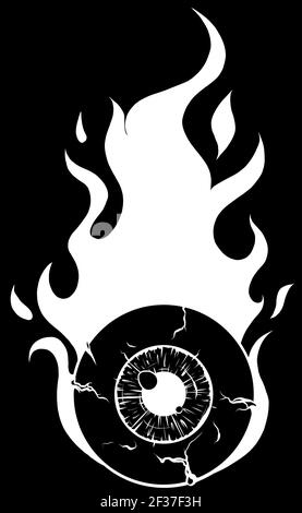 Eyeball on Fire - EINE Cartoon-Illustration eines Eyeball Mit Flammen Silhouette in schwarzem Hintergrund Stock Vektor