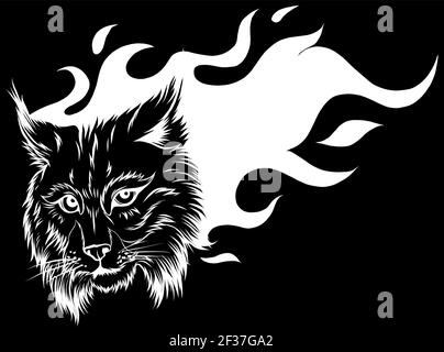 Vektor-Illustration Kopf wild Luchs Silhouette in schwarzem Hintergrund Stock Vektor