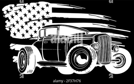 Vektor Cartoon Retro Hot Rod Silhouette in schwarzem Hintergrund Vektor Illustrationsdesign Stock Vektor