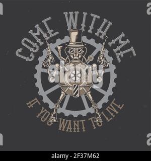 T-Shirt oder Poster-Design mit Darstellung von Steampunk-Roboter Stock Vektor
