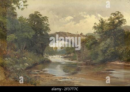 Prinzessin Helena, Gemahlin von Prinz Christian von Schleswig-Holstein-Sonderburg-Augustenburg (1846-1923) - Landschaft mit Brücke Stockfoto