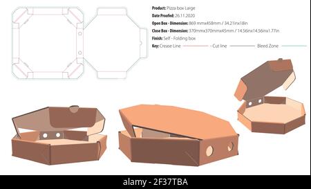 Octagon Pizzakarton große Verpackungsvorlage selbstsperrende Stanzform-Vektor Stock Vektor