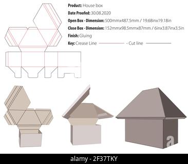 Haus Box Verpackung Design Vorlage kleben Stanzform geschnitten - Vektor Stock Vektor