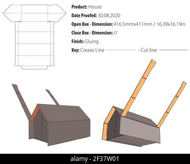 Haus Box Verpackung Design Vorlage kleben Stanzform geschnitten - Vektor Stock Vektor