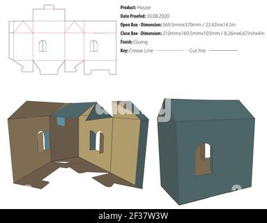 Haus Box Verpackung Design Vorlage kleben Stanzform geschnitten - Vektor Stock Vektor