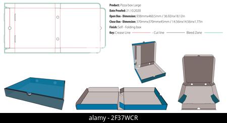 Pizza-Box große Verpackungsvorlage selbstverriegelt die Cut-Vektor Stock Vektor