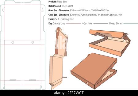 Pizza-Box große Verpackungsvorlage selbstverriegelt die Cut-Vektor Stock Vektor
