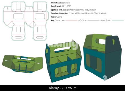 Flaschenhalter Verpackung Design Vorlage Crash Lock unten gestanzt - Vektor Stock Vektor