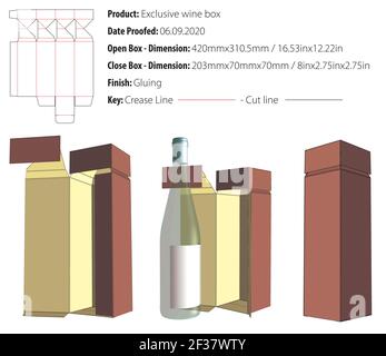 Exklusive Weinbox Verpackung Design Vorlage kleben Stanzform geschnitten - Vektor Stock Vektor